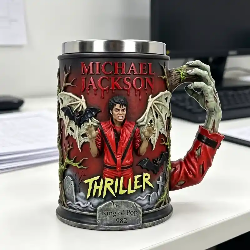 Michael Jackson King of Pop 3D Sculpted Resin Stainless Steel Coffee Mug Collectible